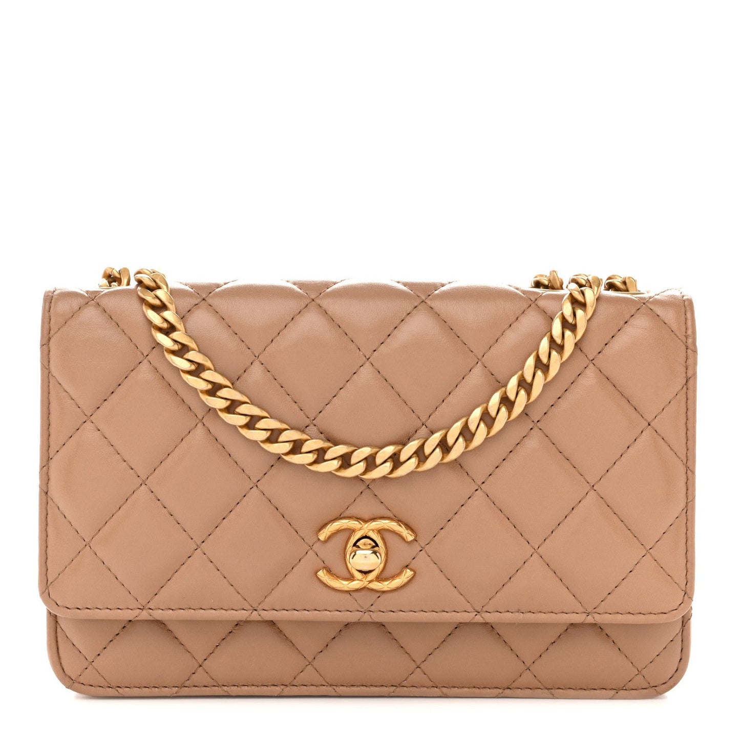 Calfskin Quilted Perfect Fit Wallet On Chain WOC Beige