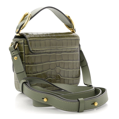 Calfskin Crocodile Embossed Mini C Double Carry Misty Forest