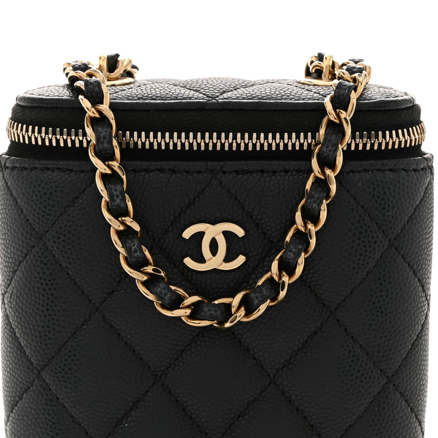Caviar Quilted Small Vertical Coco Beauty Vanity Case With Chain Black