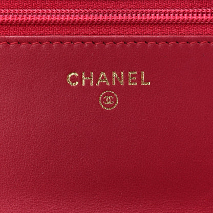 Lambskin Quilted Trendy CC Wallet On Chain WOC Dark Pink