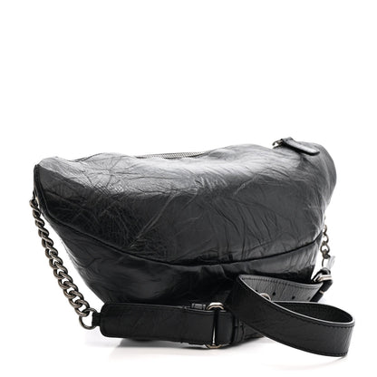 Crumpled Calfskin Quilted Casual Rock Waist Bag Fanny Pack Black