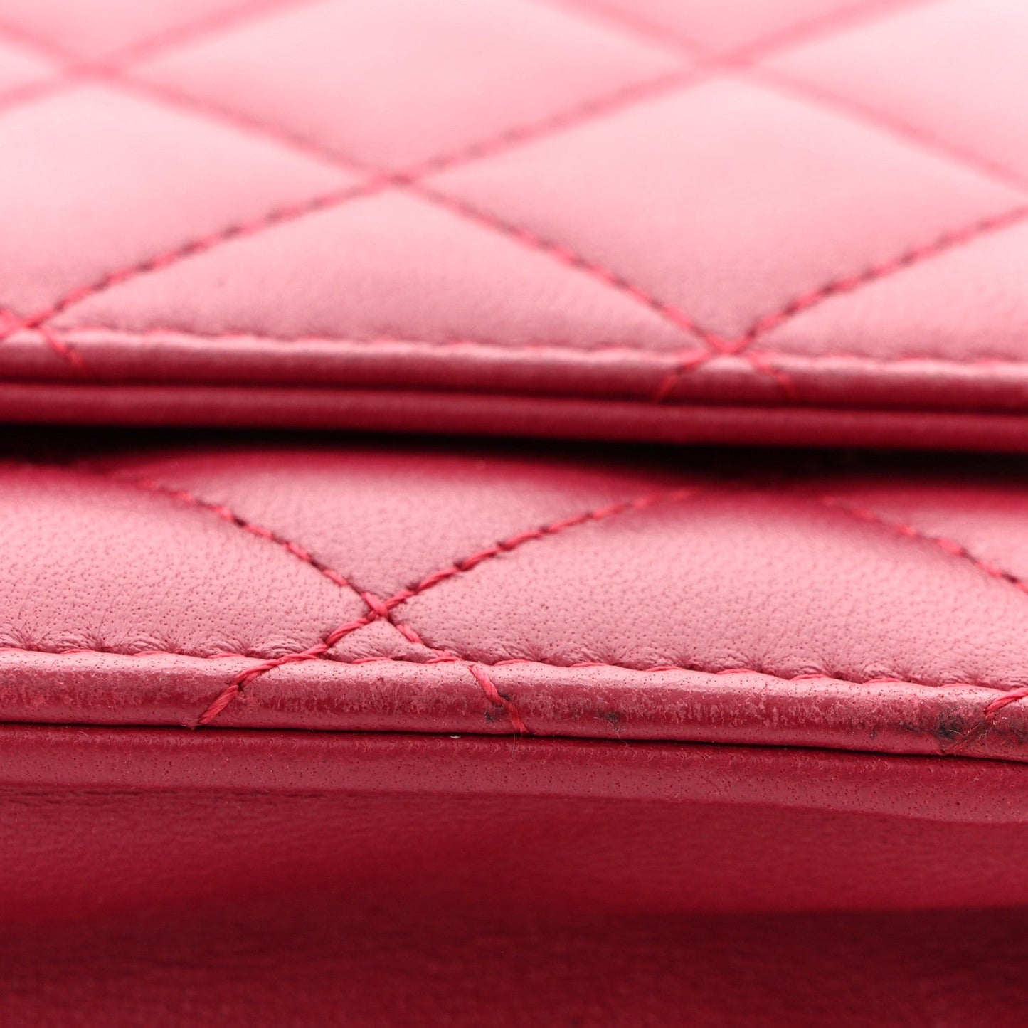 Lambskin Quilted Trendy CC Wallet On Chain WOC Dark Pink