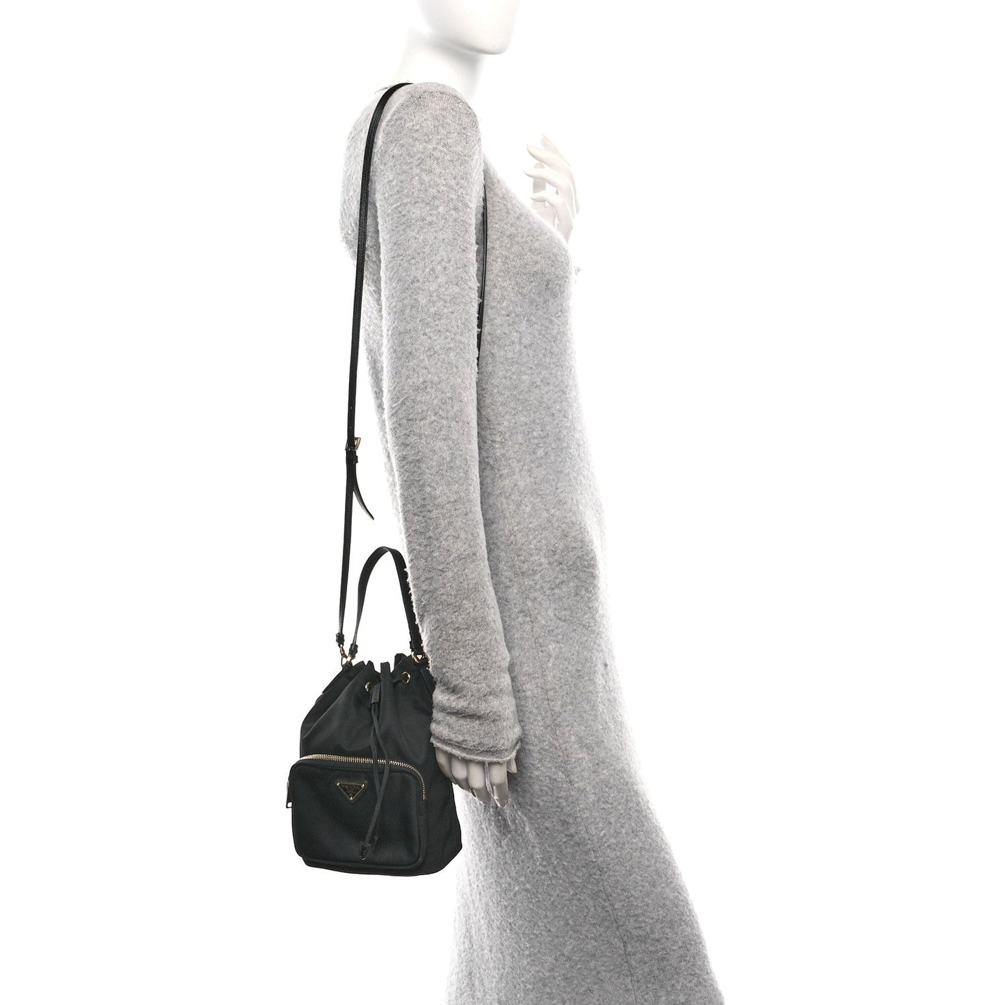 Saffiano Tessuto Nylon Mini Bucket Crossbody Bag Black