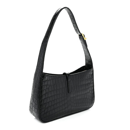 Calfskin Crocodile Embossed Le 5 A 7 Hobo Black