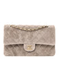 Suede Quilted Medium Double Flap Grey