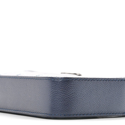 Metallic Caviar Quilted Small Boy Clutch With Chain Navy
