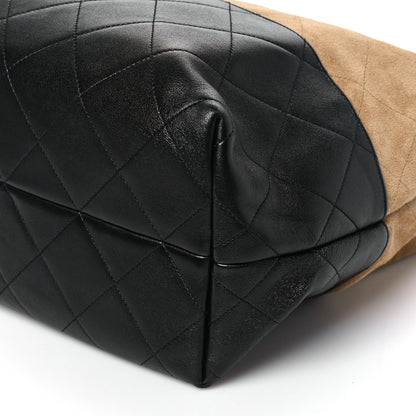 Suede Calfskin Shiny Lambskin Quilted Large Coco Base Shopping Bag Beige Black