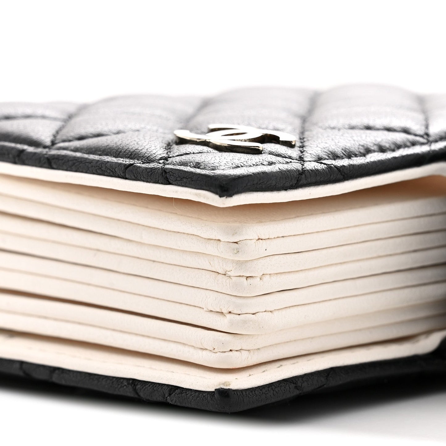 Lambskin Quilted Book Card Holder on Chain Black