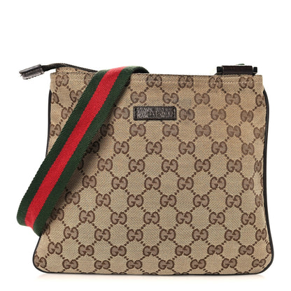 Monogram Web Small Flat Messenger Bag Brown