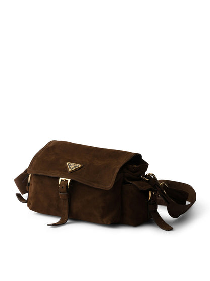 Prada Women Explore Medium Suede Shoulder Bag