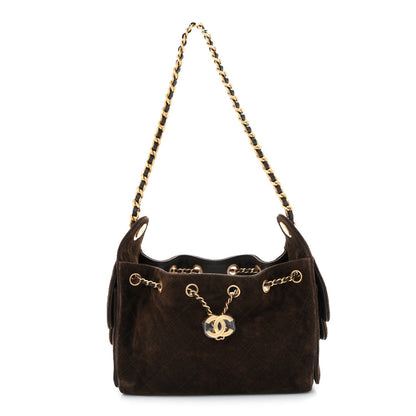 Suede Quilted Mini Chanel 25 Handbag Dark Brown