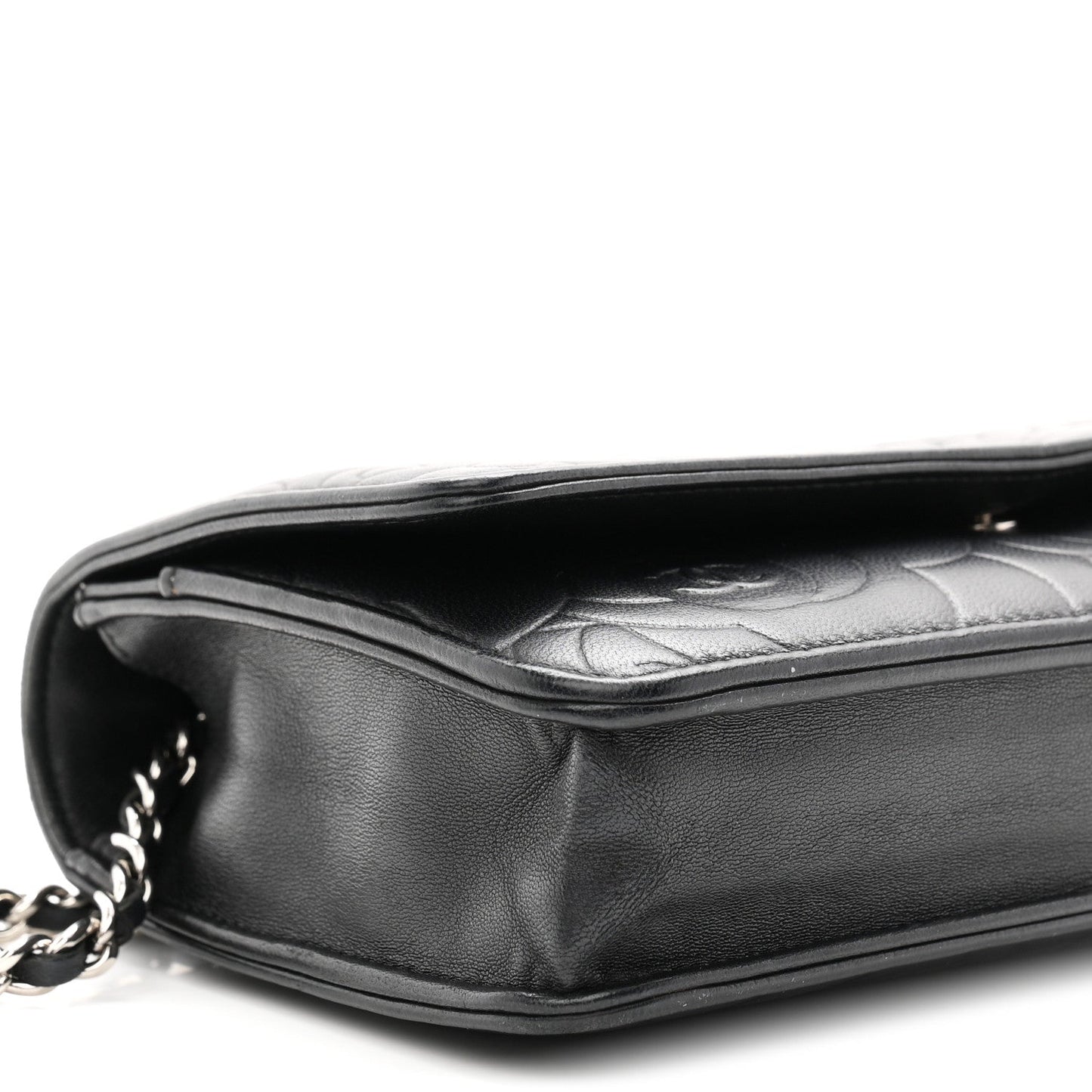 Lambskin Camellia Embossed Wallet On Chain WOC Black