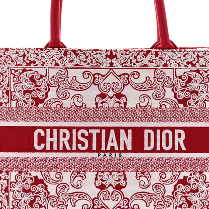 Canvas Embroidered Medium Book Tote Red White