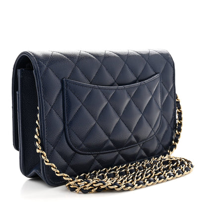 Caviar Quilted CC Turnlock Wallet On Chain WOC Navy Blue