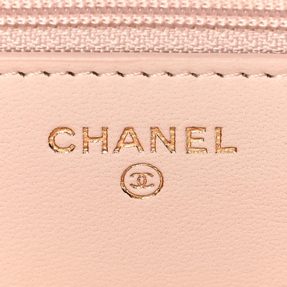 Lambskin Quilted Trendy CC Wallet On Chain WOC Light Beige
