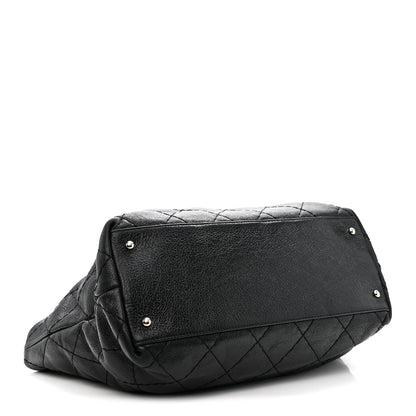 Glazed Calfskin Large On The Road Tote Black