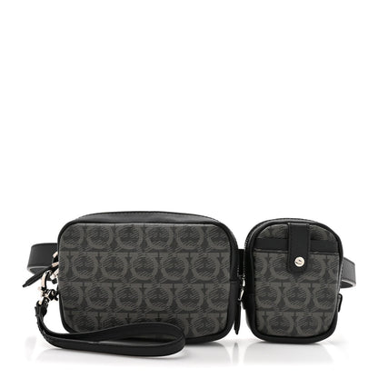 Gancini Monogram Calfskin Multi-Pouch Travel Belt Bag Black Grey