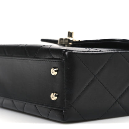 Shiny Calfskin Quilted CC Handle Vanity Flap Bag Black