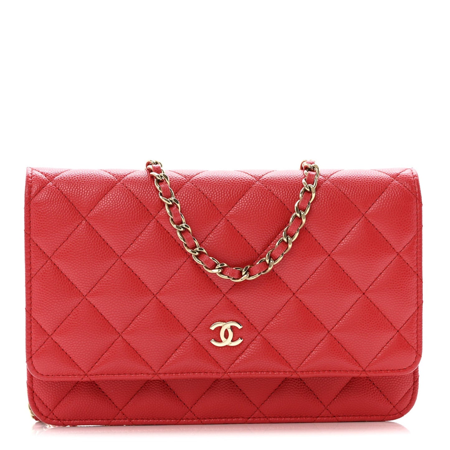 Caviar Quilted Wallet on Chain WOC Red