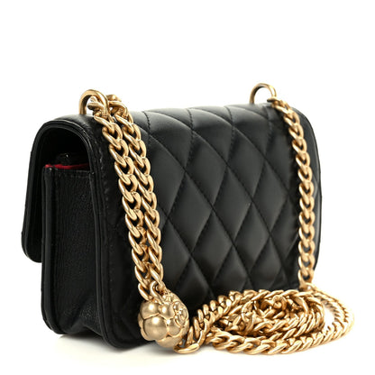 Lambskin Quilted Sweet Camellia Flap Phone Holder With Chain Black