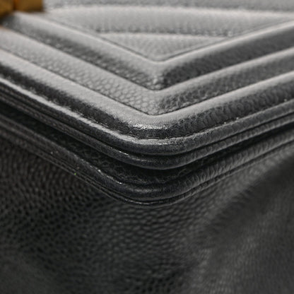 Caviar Chevron Quilted Small Boy Flap Black