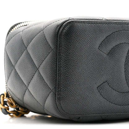 Pearly Caviar Quilted Fit For You Small Vanity Case With Chain Black