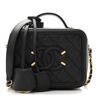 Caviar Quilted Small CC Filigree Vanity Case Black