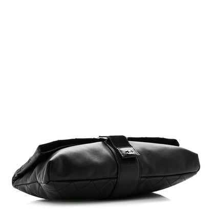 Lambskin Quilted Grip Clutch Black