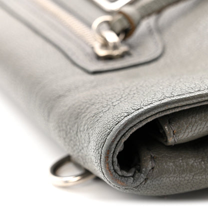 Chevre Silver Metallic Edge Hardware Envelope Clutch Gris Acier