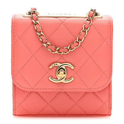 Lambskin Quilted Mini Trendy CC Clutch With Chain Coral Pink