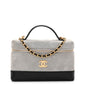 Suede Calfskin Shiny Lambskin Quilted Top Handle Slim Vanity Case With Chain Grey Black