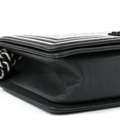 Caviar Quilted Medium Boy Flap Dark Grey