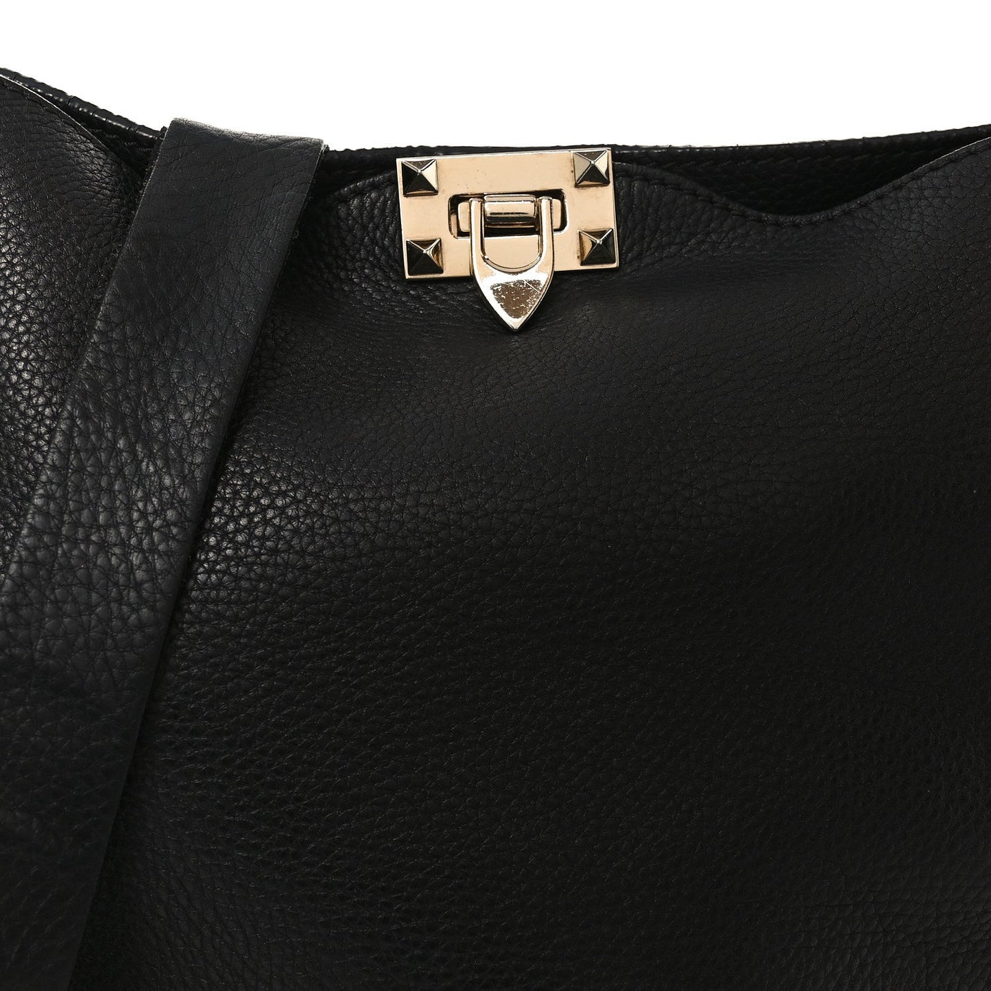 Pebbled Calfskin Large Rockstud Flip-Lock Messenger Bag Black