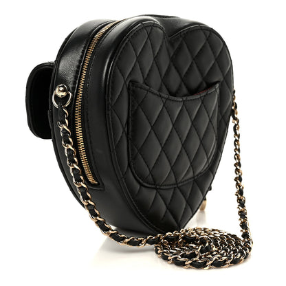 Lambskin Quilted CC In Love Heart Bag Black