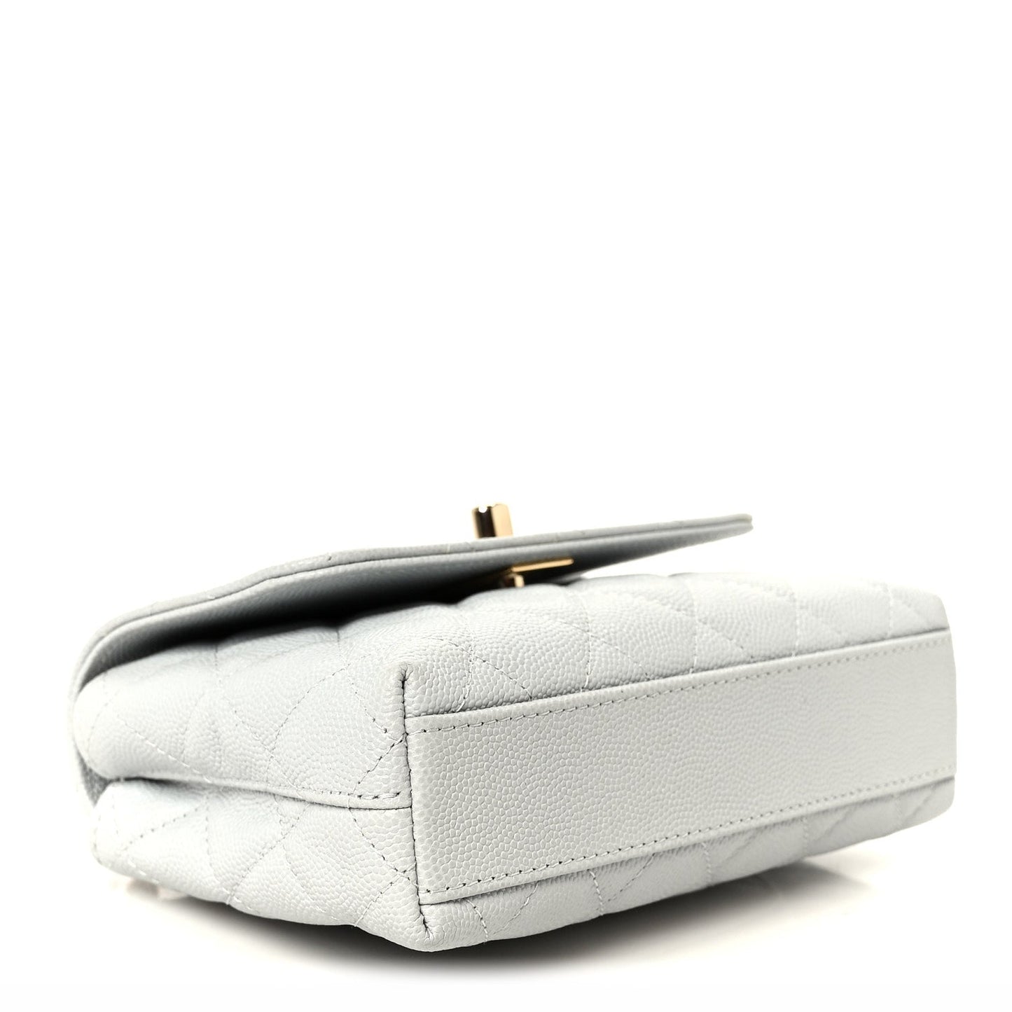 Caviar Lizard Embossed Quilted Coco Handle Clutch With Chain Light Blue