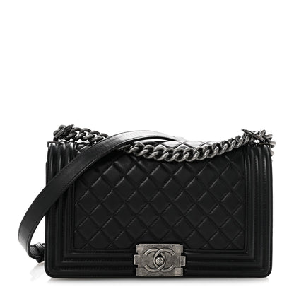 Lambskin Quilted Medium Boy Flap Black