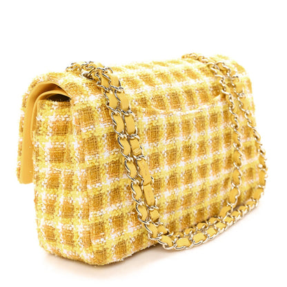 Tweed Quilted Medium Double Flap Yellow White Ochre