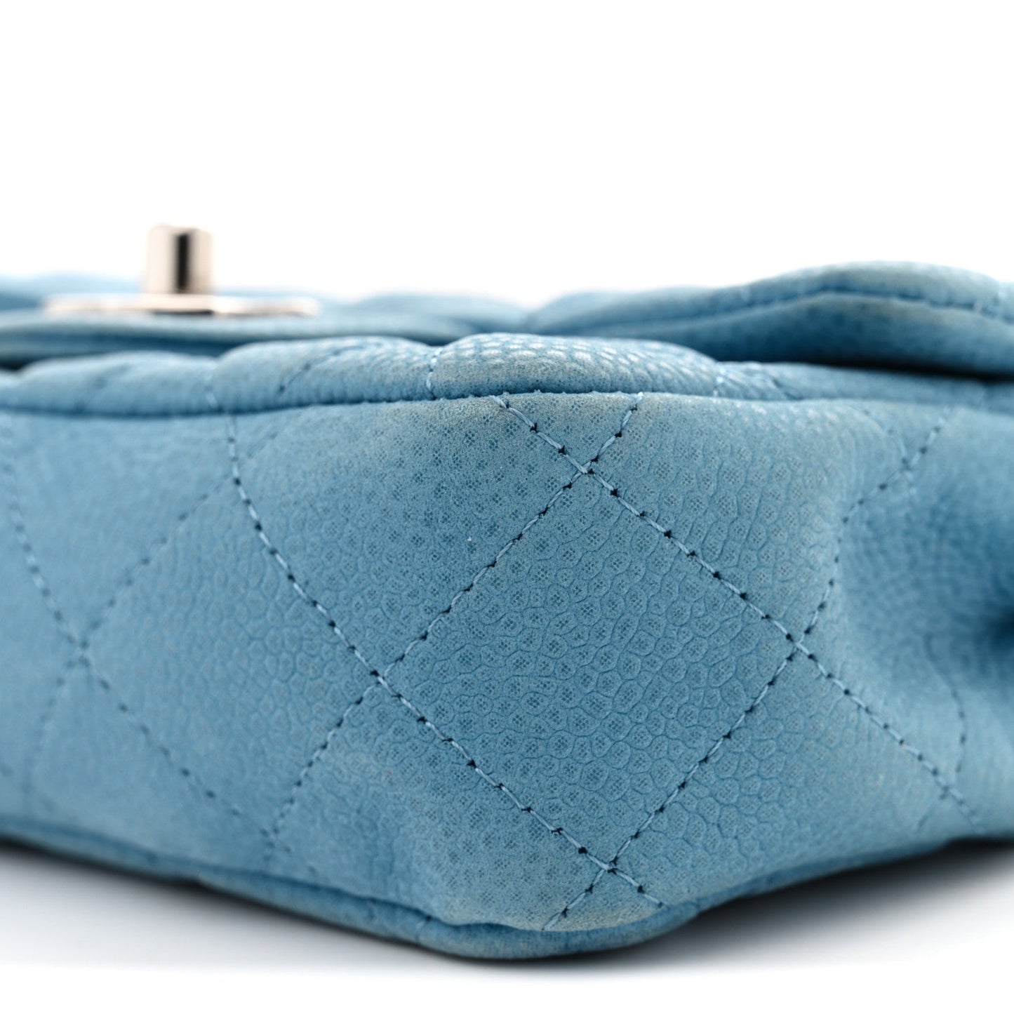 Iridescent Caviar Quilted Extra Mini Flap Light Blue