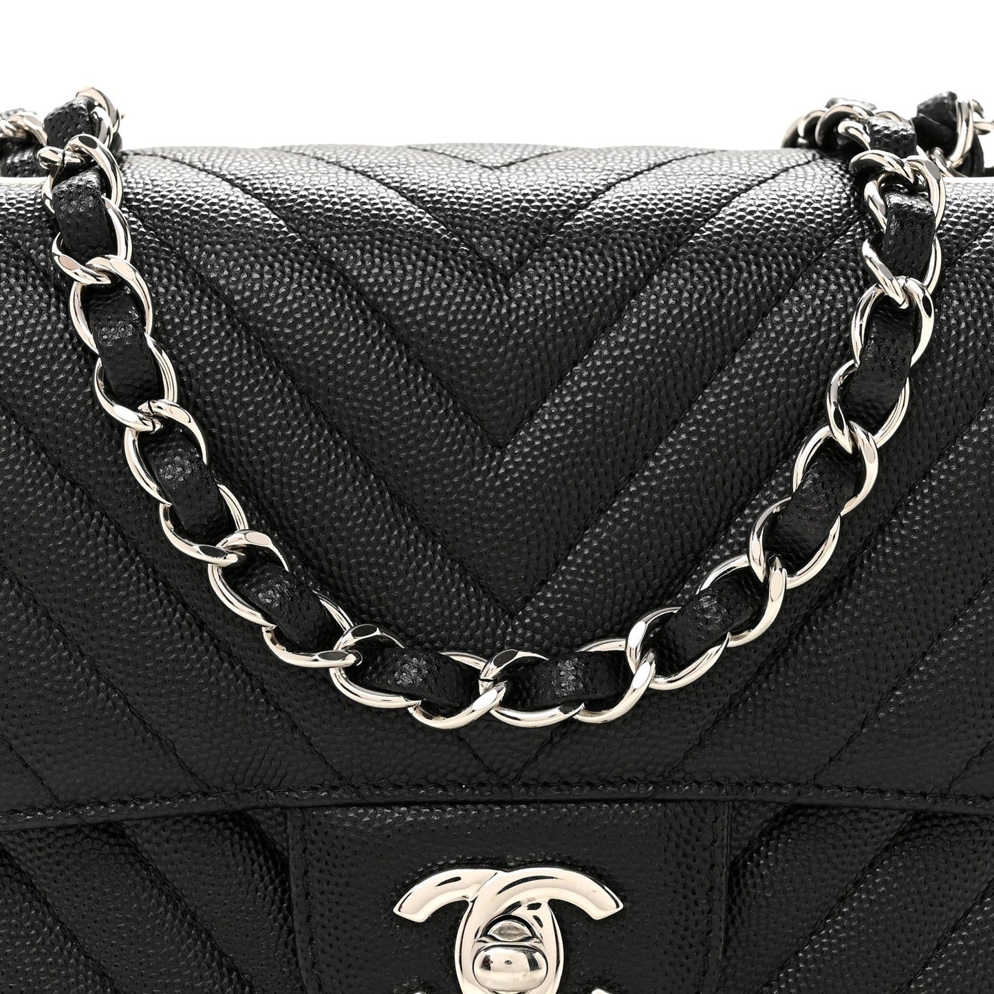 Caviar Chevron Quilted Mini Square Flap Black