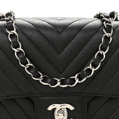 Caviar Chevron Quilted Mini Square Flap Black