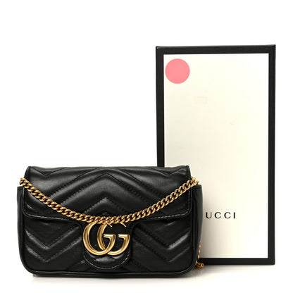 Calfskin Matelasse Super Mini GG Marmont Shoulder Bag Black