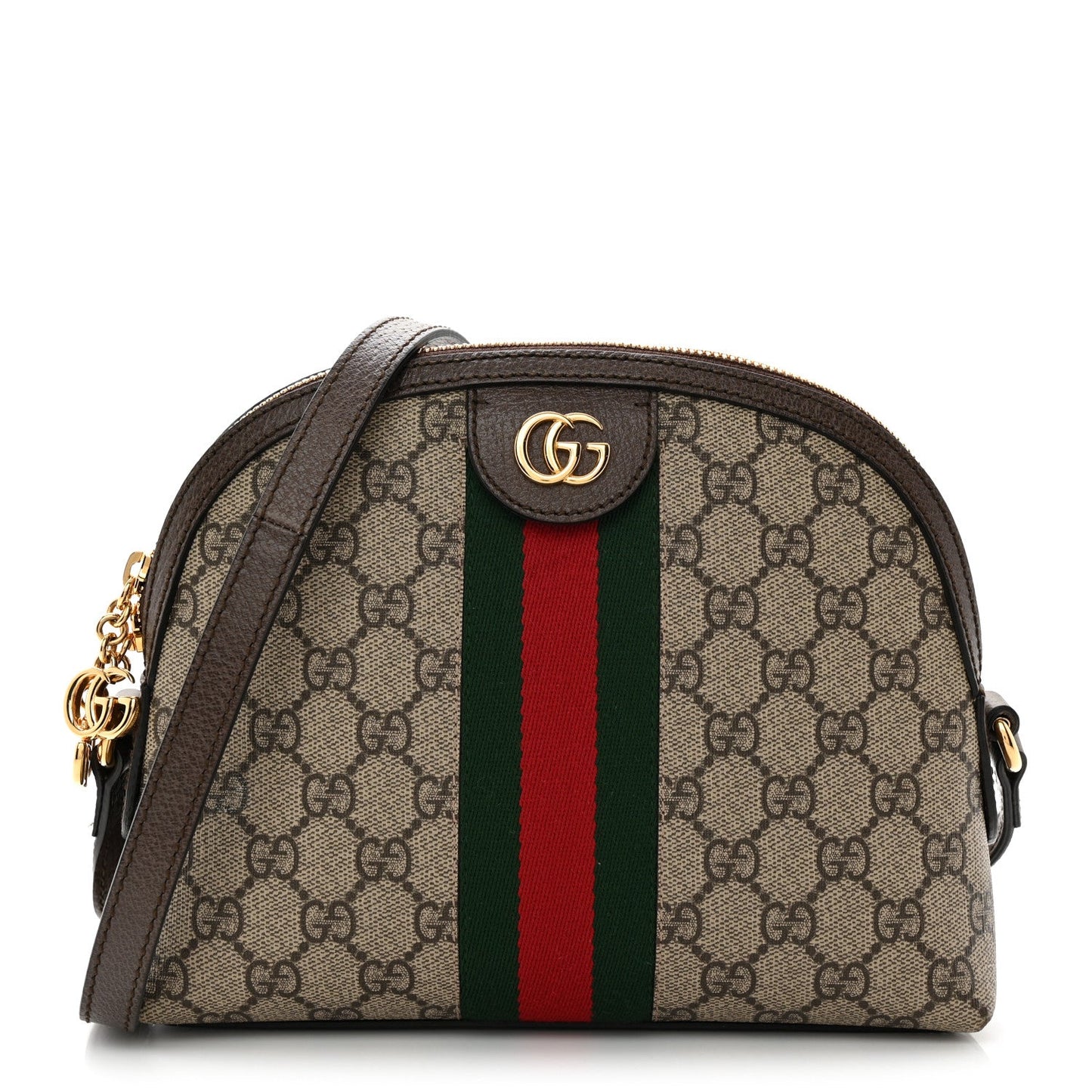 GG Supreme Monogram Textured Dollar Calfskin Web Small Ophidia Dome Shoulder Bag Beige Ebony New Acero