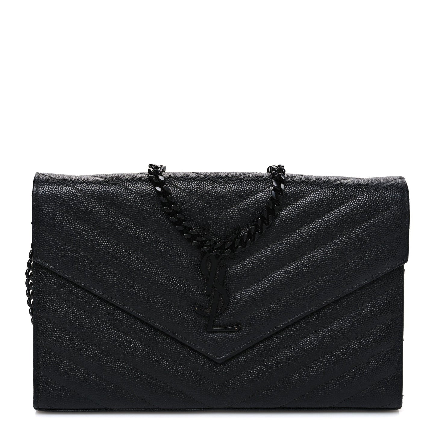 Grain De Poudre Matelasse Chevron Monogram Monochrome Envelope Chain Wallet Black