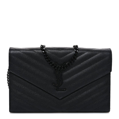 Grain De Poudre Matelasse Chevron Monogram Monochrome Envelope Chain Wallet Black