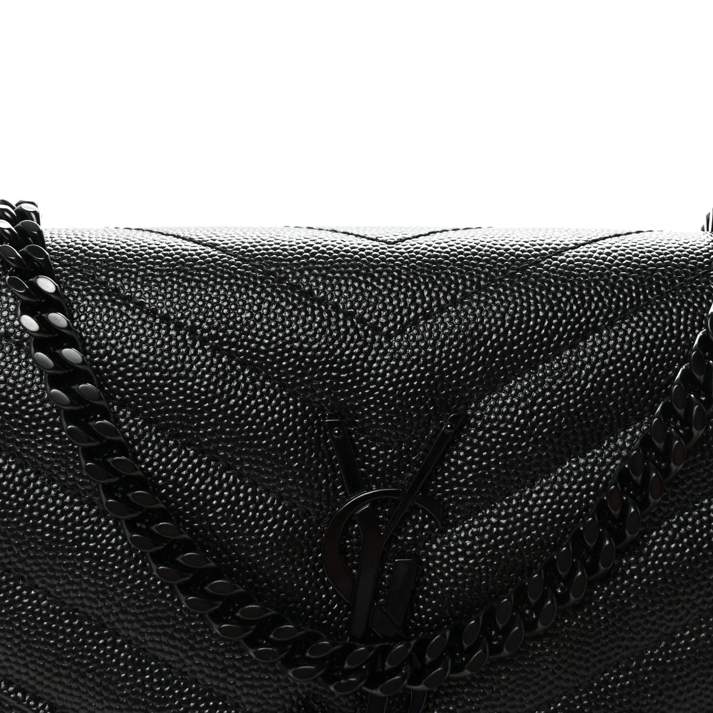 Grain De Poudre Matelasse Chevron Monogram Monochrome Chain Wallet Black