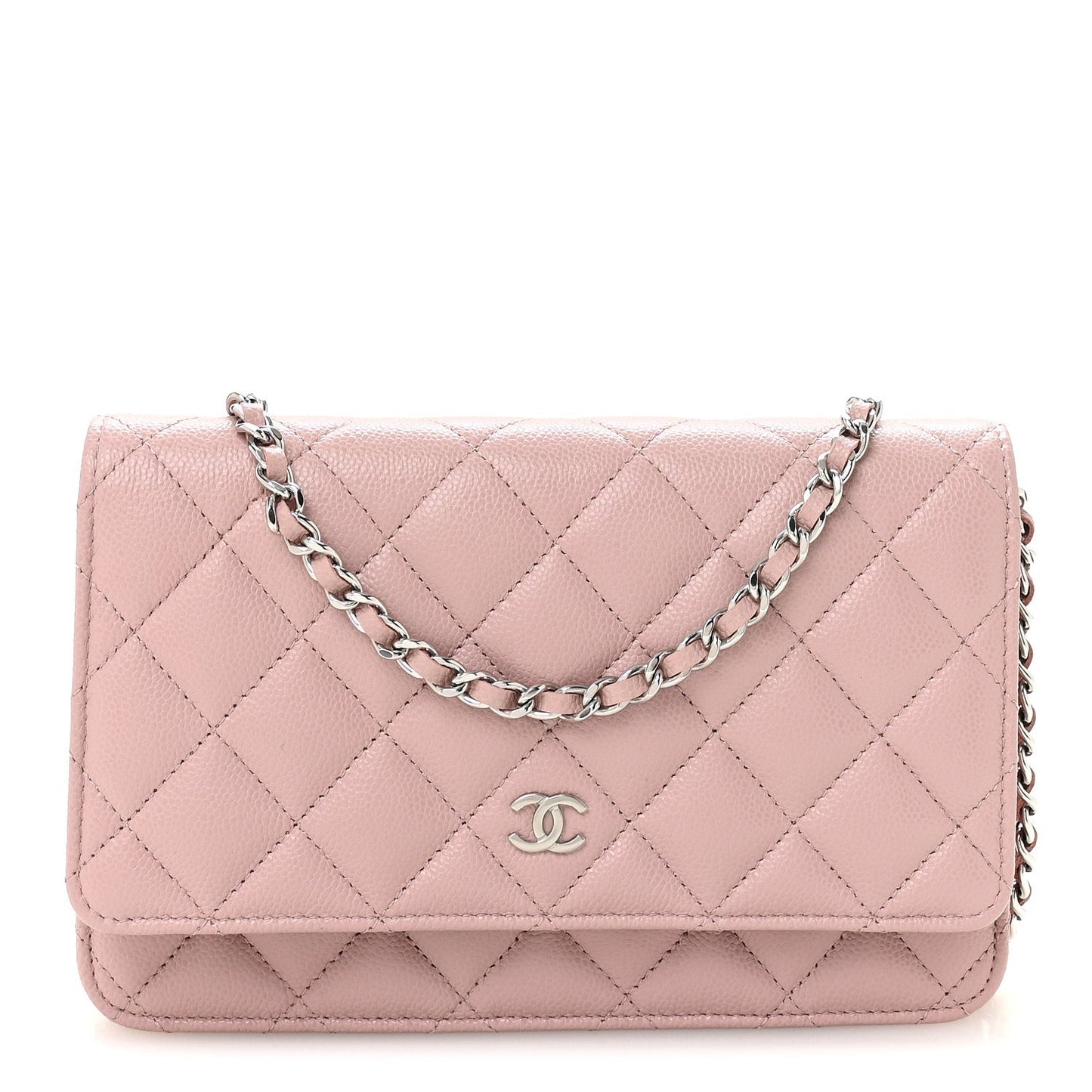 Caviar Quilted Wallet on Chain WOC Light Pink