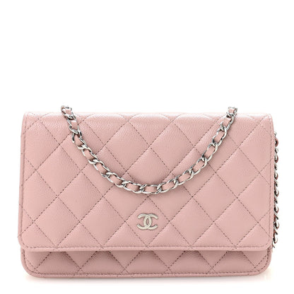 Caviar Quilted Wallet on Chain WOC Light Pink