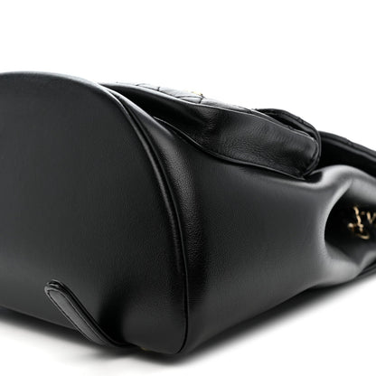Calfskin Quilted Large Duma Pockets Drawstring Backpack Black