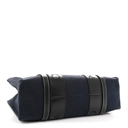 Cotton Shiny Calfskin Medium Woody Ribbon Tote Obscure Navy