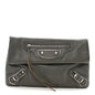 Chevre Silver Metallic Edge Hardware Envelope Clutch Gris Acier